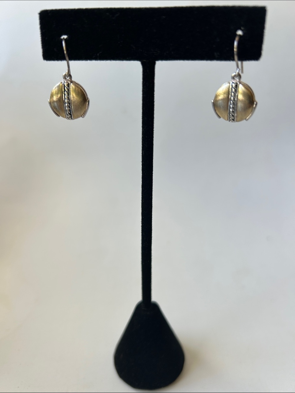 Monet small two-tone round mixed-metal dangle earrings with standard wire hook